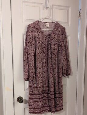 Terra & Sky Mauve Printed Peasant Midi Dress